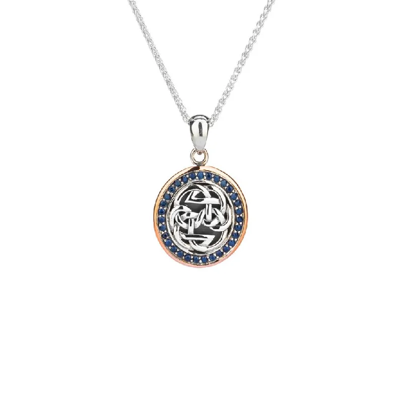 vintage-style pendant necklace-Silver and 10k Rose Gold Lewis Knot Path of Life  Pendant - Blue Sapphire