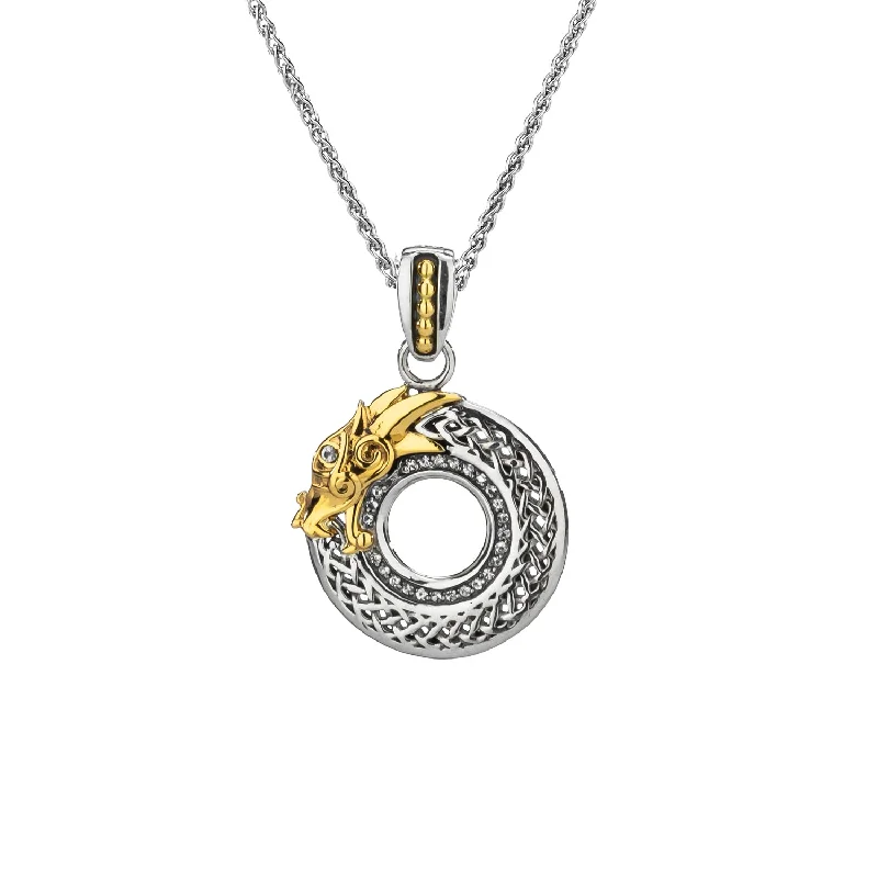 moonstone stone necklace-Silver and 10k Gold Dragon Pendant Small-White Sapphire