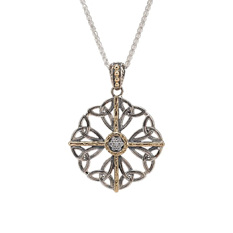 vintage-style chain necklace-Silver and 10k Gold Celestial Celtic Circle Pendant - Cubic Zirconia