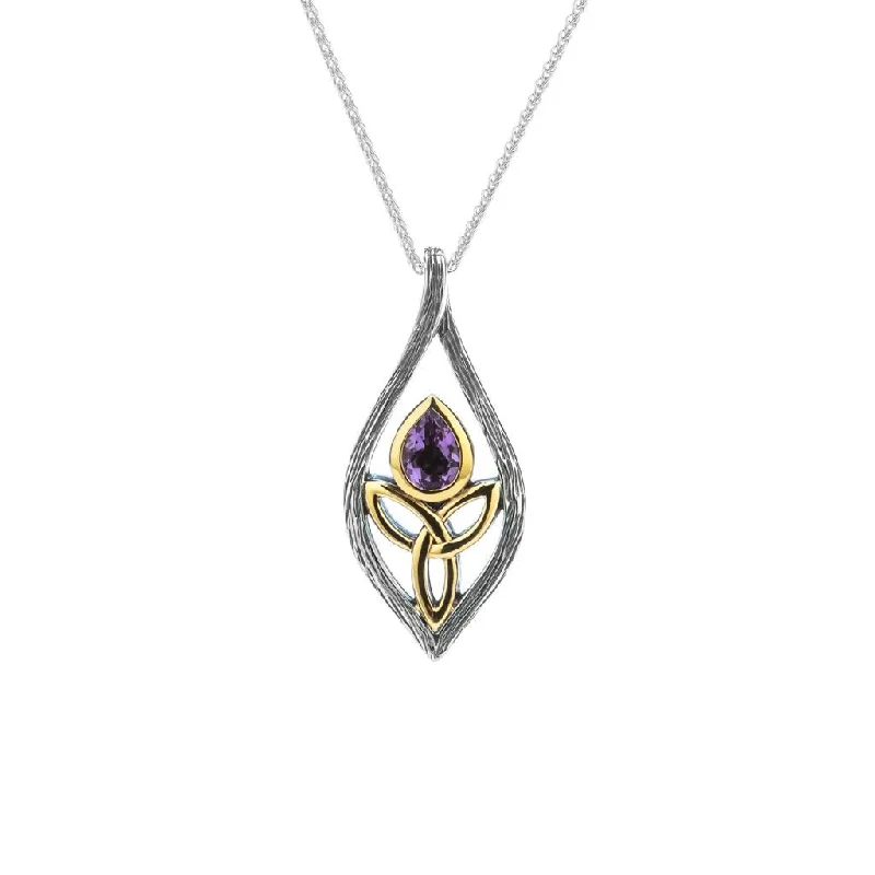 weathered silver chain necklace-Silver and 10k Gold Guardian Angel Pendant - Amethyst/Topaz