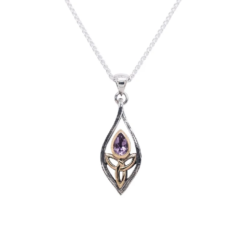 carved silver necklace-Silver and 10k Gold Guardian Angel Pendant Small -Amethyst/Topaz