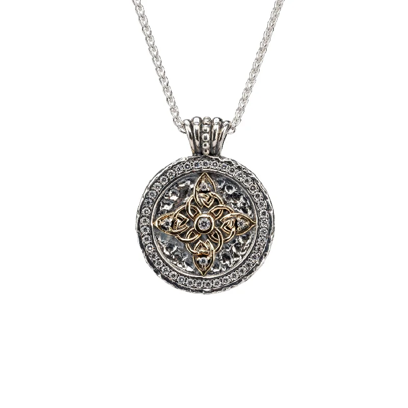 rose gold twisted necklace-Silver and 10k Gold Celestial Medallion Pendant - Cubic Zirconia