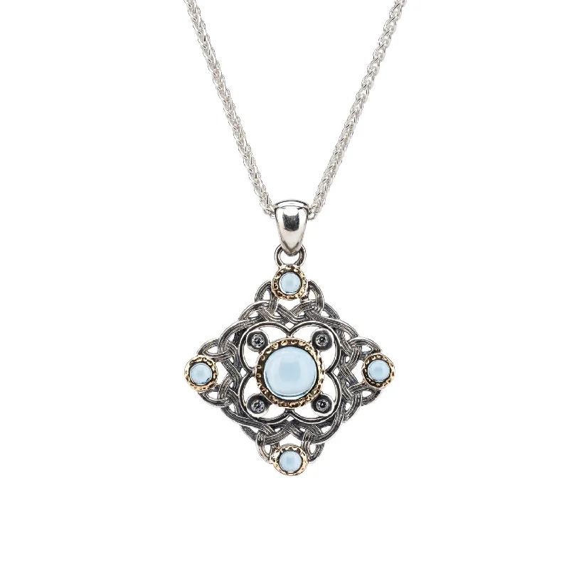 stretchable birthstone necklace-Silver and 10k Gold Celestial Pendant - Sky Blue Topaz