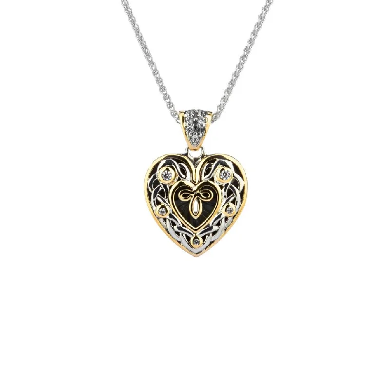 robust statement necklace-Silver and 10k Yellow or Rose Gold Celtic Heart Pendant - Small