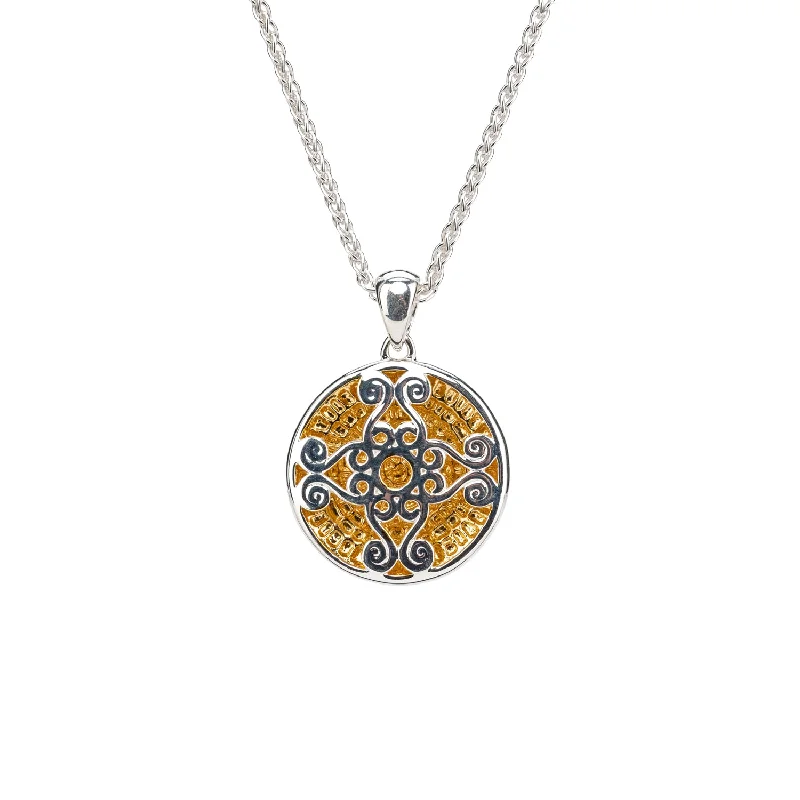 narrow chain necklace-Silver with 14k Gold Gilding Celestial Spirals Pendant