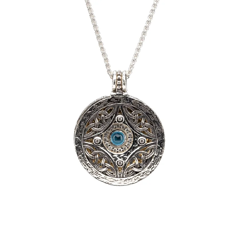 vine-themed pendant necklace-Silver with 14k Gold Gilding Eclipse 5-Way Shield Pendant - London Blue Topaz