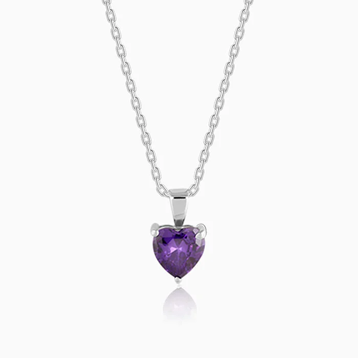 mini letter necklace-Silver Purple Heart Pendant with Link Chain