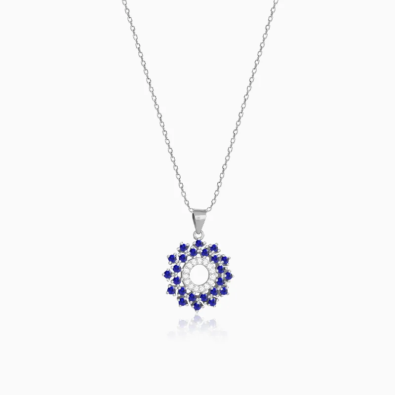 vintage-style chain necklace-Radiant Blue Flower Pendant With Link Chain