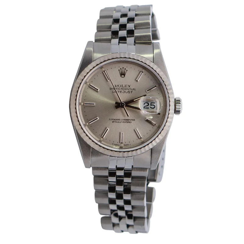 wave gemstone necklace-Rolex Datejust 36mm Silver Dial Watch Ref# 16234