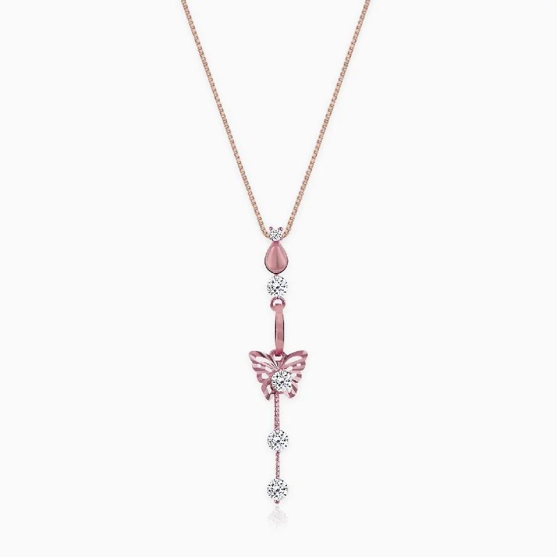 heirloom birthstone necklace-Rose Gold Charming Butterfly Pendant with Link Chain