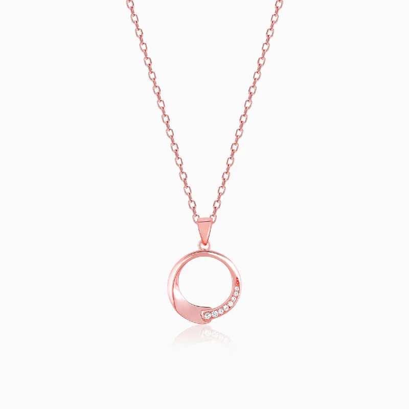 carved love necklace-Rose Gold Circle of Love Pendant with Link Chain