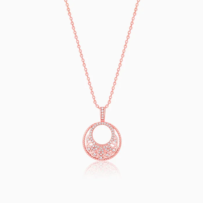 six-gem layered necklace-Rose Gold Crescent Affair Pendant With Link Chain