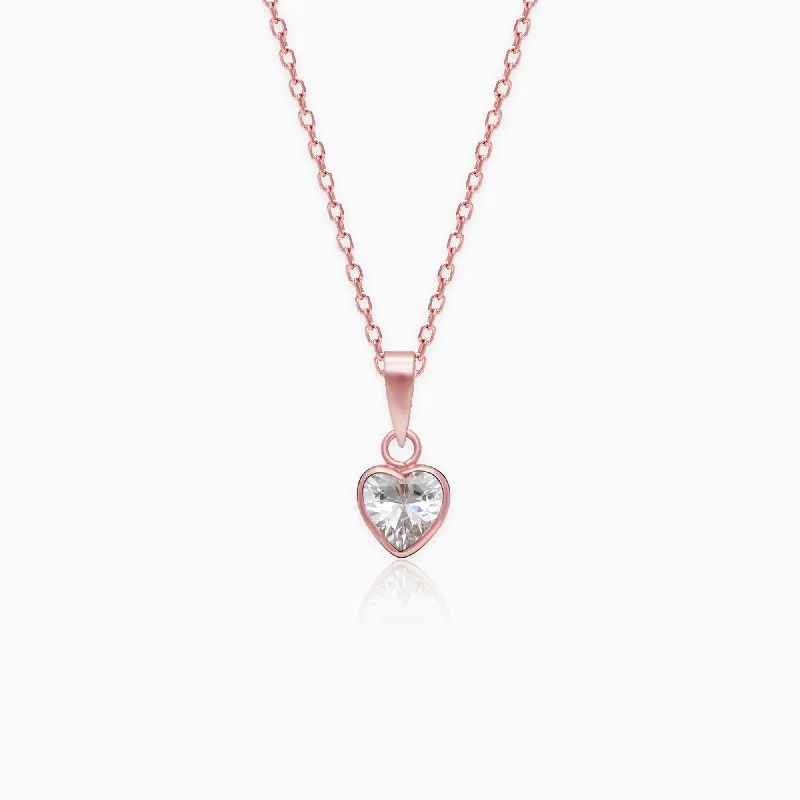 garnet healing necklace-Rose Gold Crystal Heart Pendant With Link Chain