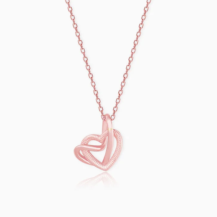 weathered silver chain necklace-Rose Gold Double Trouble Heart Pendant With Link Chain