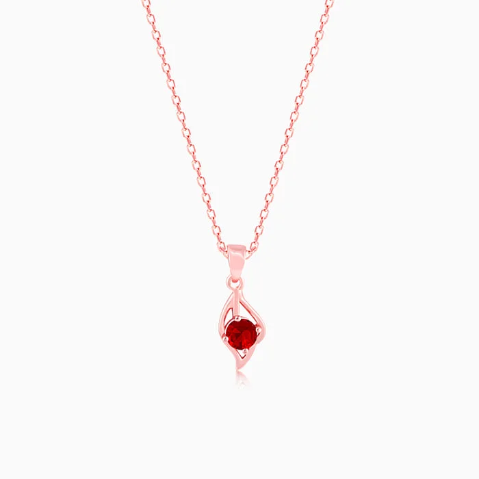 heirloom birthstone necklace-Rose Gold Falling Dew in Red Pendant With Link Chain