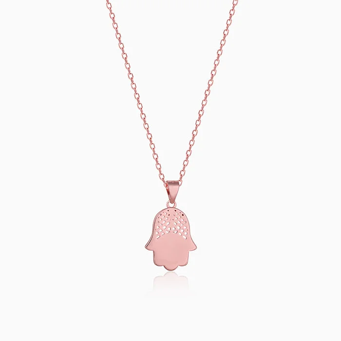 gold weave necklace-Rose Gold Hamsa Pendant with Link chain