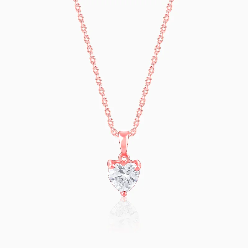 arched layered necklace-Rose Gold Solitaire Heart Pendant With Link Chain