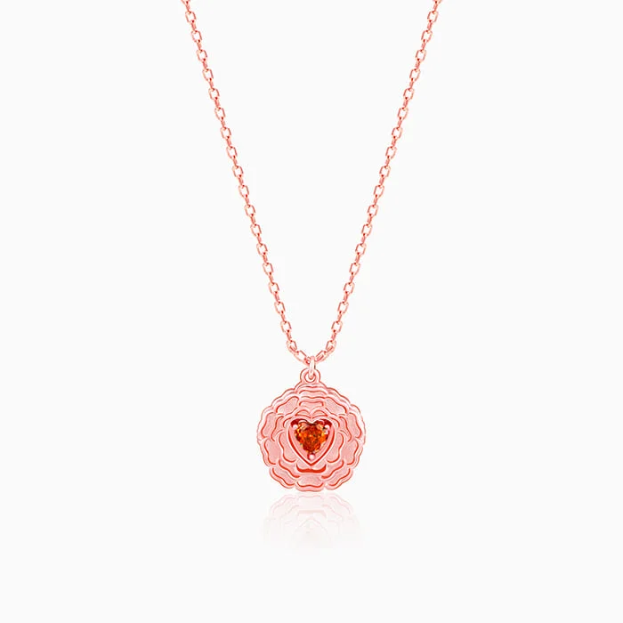 radiant pendant necklace-Rose Gold I Love You Floral Pendant With Link Chain