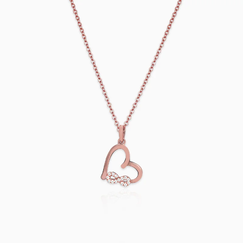 coral reef necklace-Rose Gold Infinity Heart Pendant with Link Chain