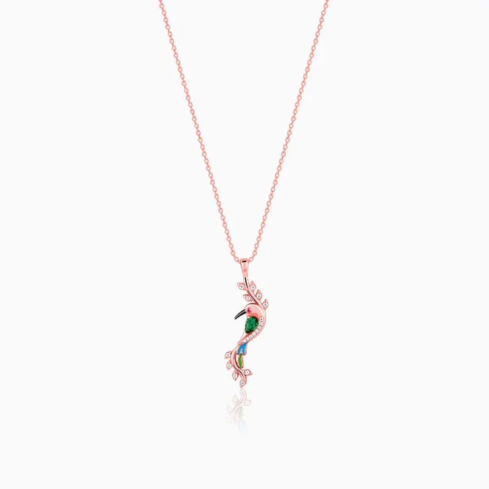 stretchable pendant necklace-Rose Gold Lovely Bird Pendant With Link Chain