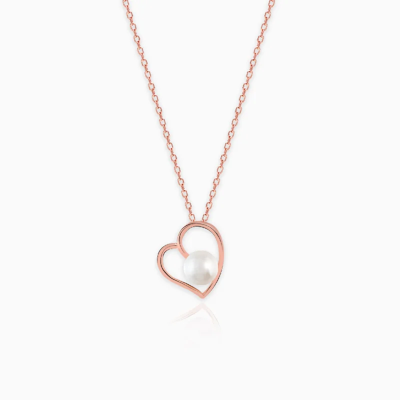 rover chic necklace-Rose Gold Pearl Heart Pendant with Link Chain