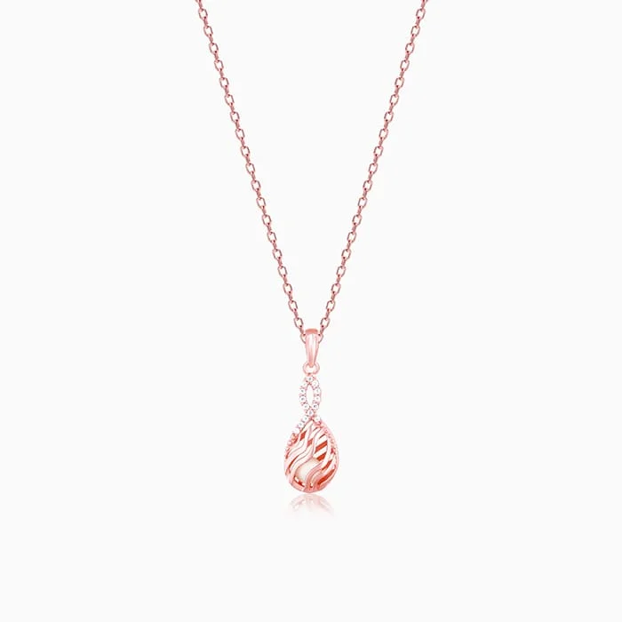 solid silver necklace-Rose Gold Pious Love Pendant With Link Chain