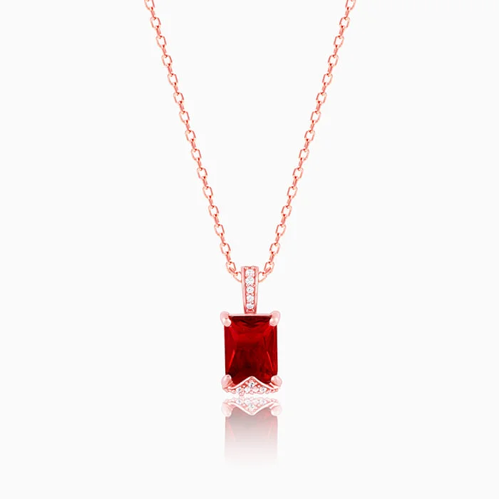 mini letter necklace-Rose Gold Red Baguette Pendant with Link  Chain