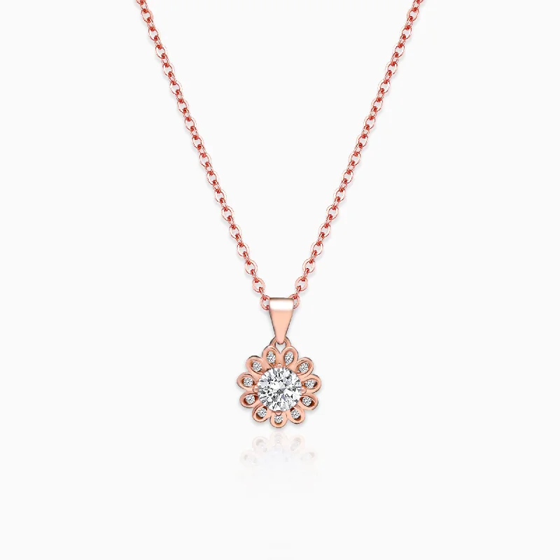 peridot drop necklace-Rose Gold Sun Flower Pendant with Link Chain