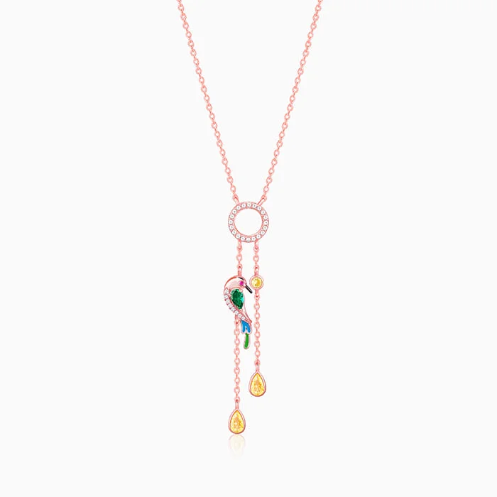 arched pendant necklace-Rose Gold Swinging Bird Pendant with Link Chain