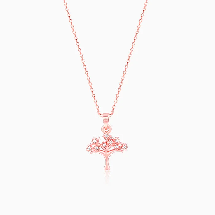 braided gold necklace-Rose Gold Treeful Pendant With Link Chain