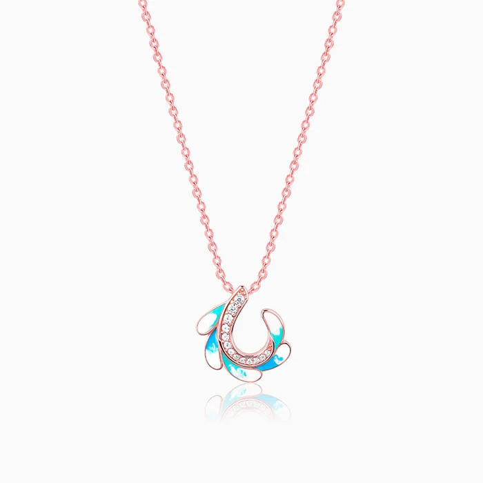 rose gold braided necklace-Rose Gold Wing Flap Pendant With Link Chain