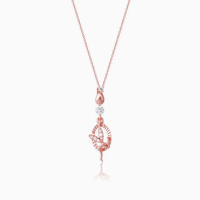 rover layered necklace-Rose Gold Zircon Fairy Pendant with Link Chain