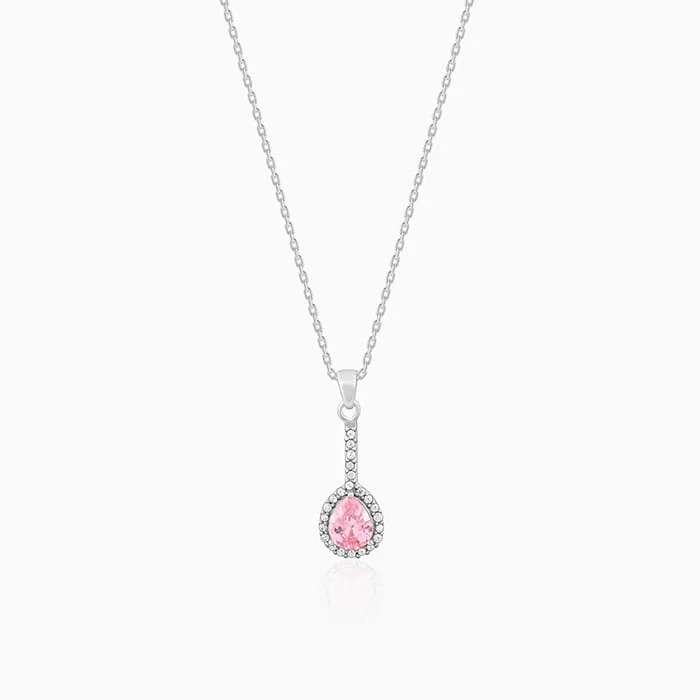 braided symbol necklace-Silver Awe in Pink Pendant With Link Chain