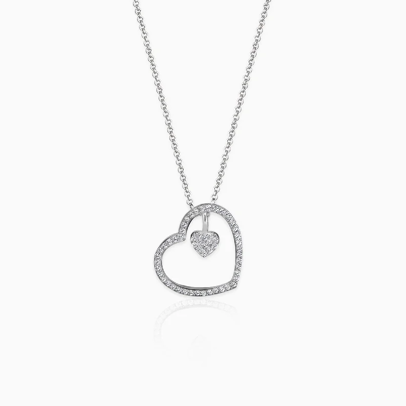 narrow pendant necklace-Silver Dazzling Zircon Heart Pendant With Link Chain