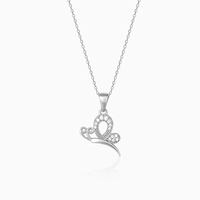 radiant drop necklace-Silver Love Like A Butterfly Pendant With Link Chain