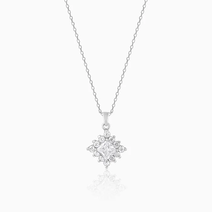 narrow bar necklace-Silver Rhombus Shine Pendant With Link Chain