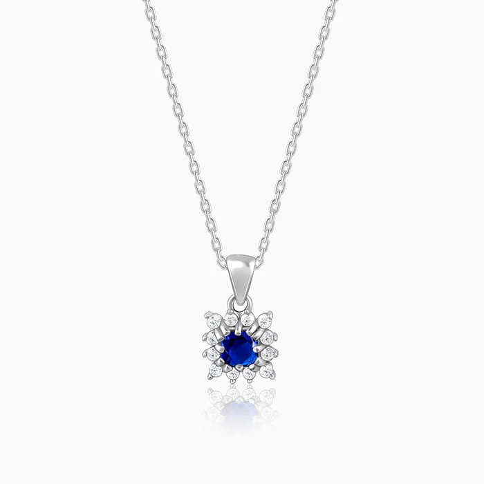 tendril engraved necklace-Anushka Sharma Silver Royal Blue Pendant with Link Chain