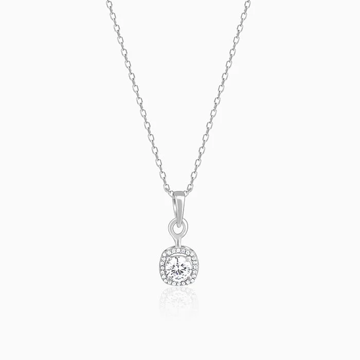 narrow chain necklace-Silver Twilight Solitaire Pendant With Link Chain