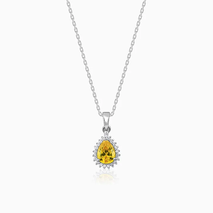 stretchable chain necklace-Silver Yellow Drop Pendant With Link Chain