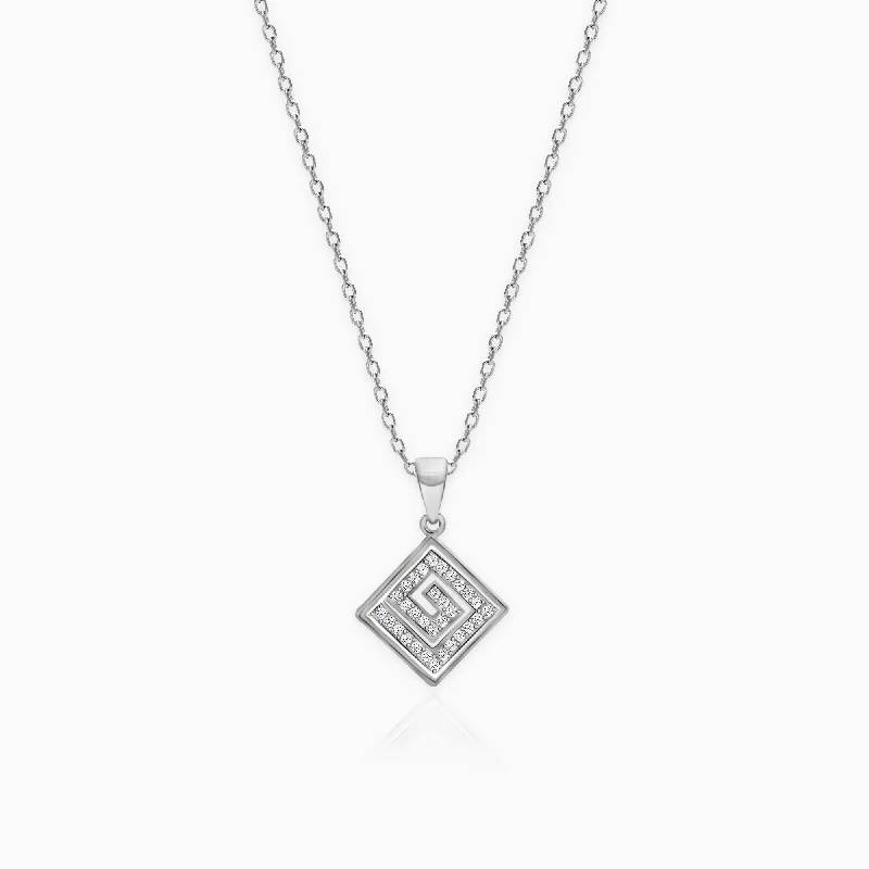 stretchable friendship necklace-Silver Zircon Maze Pendant with Link Chain