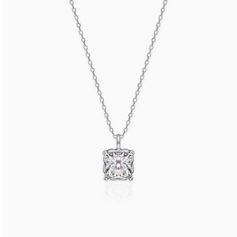 cast silver chain necklace-Silver Zircon Square Pendant with Link Chain