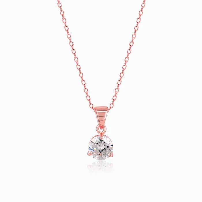 tendril pendant necklace-Rose Gold Classic Zircon Pendant with Link Chain