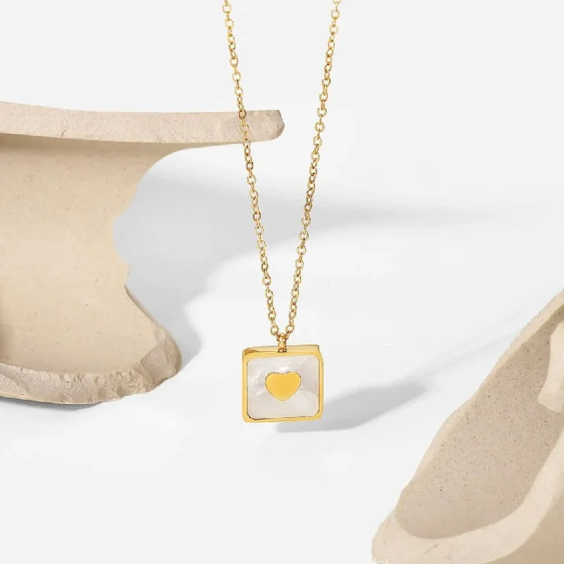 six-gem layered necklace-Square Heart Necklace Tarnish free