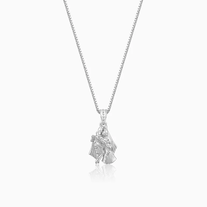 braided love necklace-Silver Radha-Krishna Pendant with Box Chain