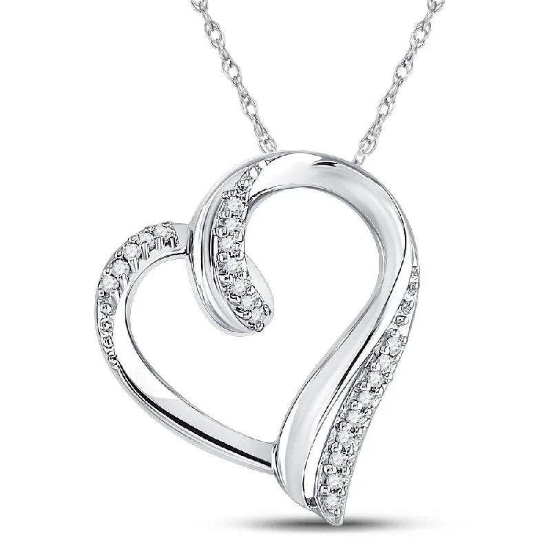 cast couple necklace-Sterling Silver Womens Round Diamond Heart Pendant 1/10 Cttw