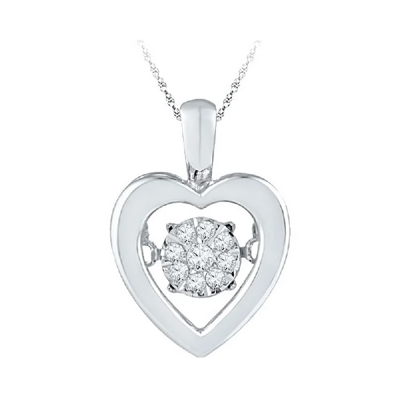 narrow couple necklace-Sterling Silver Womens Round Diamond Moving Twinkle Heart Pendant 1/10 Cttw