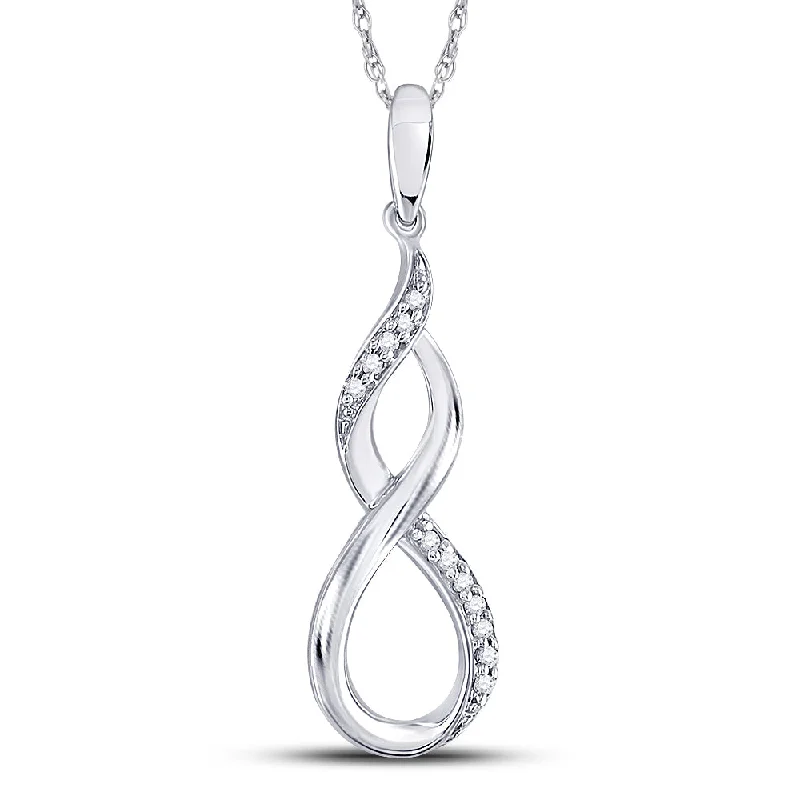 garnet healing necklace-Sterling Silver Womens Round Diamond Vertical Infinity Pendant 1/20 Cttw