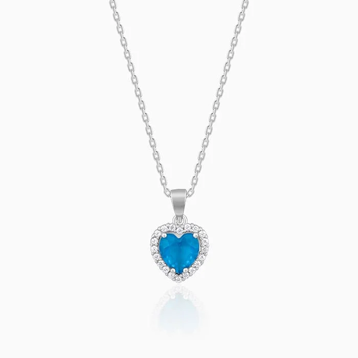 narrow gemstone necklace-Silver Titanic Heart Of The Ocean Pendant With Link Chain