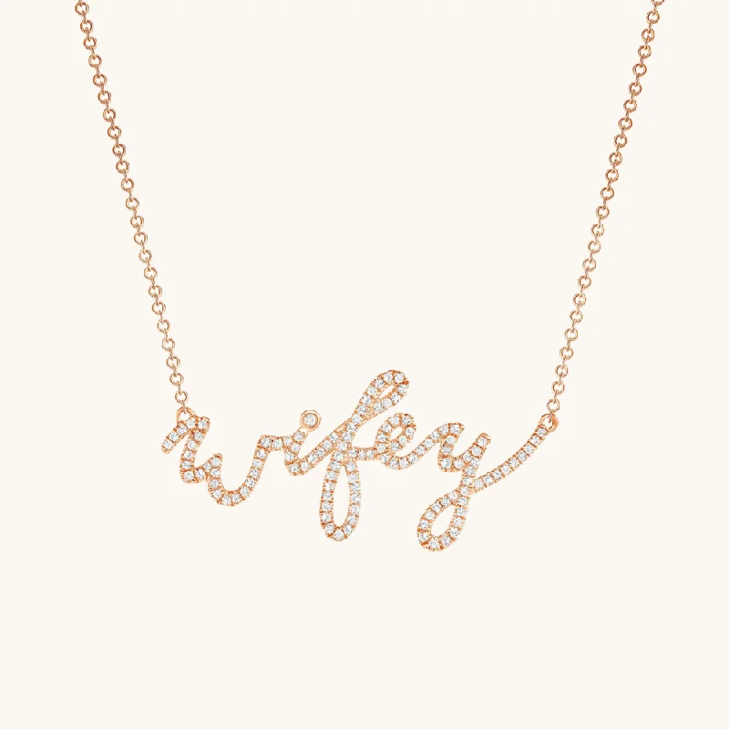 wave pendant necklace-Diamond Wifey Necklace