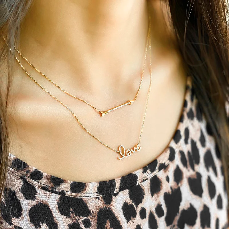 vintage-style pendant necklace-Women's 14k Solid Gold Diamond Arrow Necklace Pendant